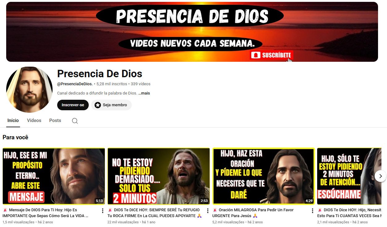 Canal do YouTube à venda – Mensagens de Fé, Orações e Espiritualidade (Espanhol) | 5 mil inscritos