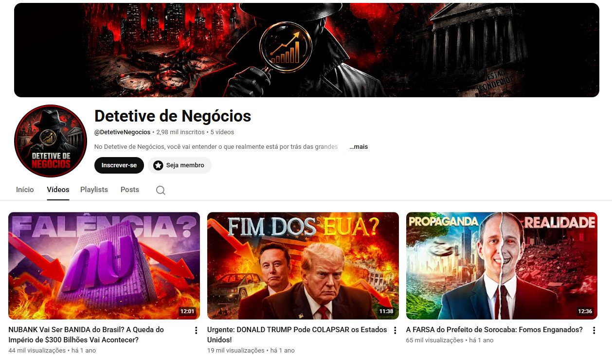 Canal do YouTube à venda – Mini Documentários, Finanças e Negócios (Estilo Dark) | 2 mil inscritos