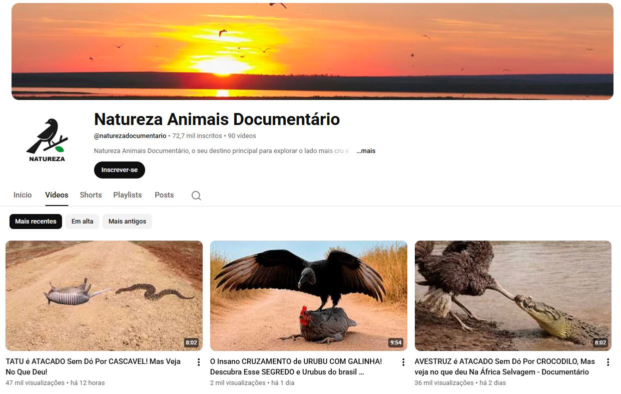 Canal do YouTube à venda – Documentários do Mundo Animal e Vida Selvagem | 72 mil inscritos
