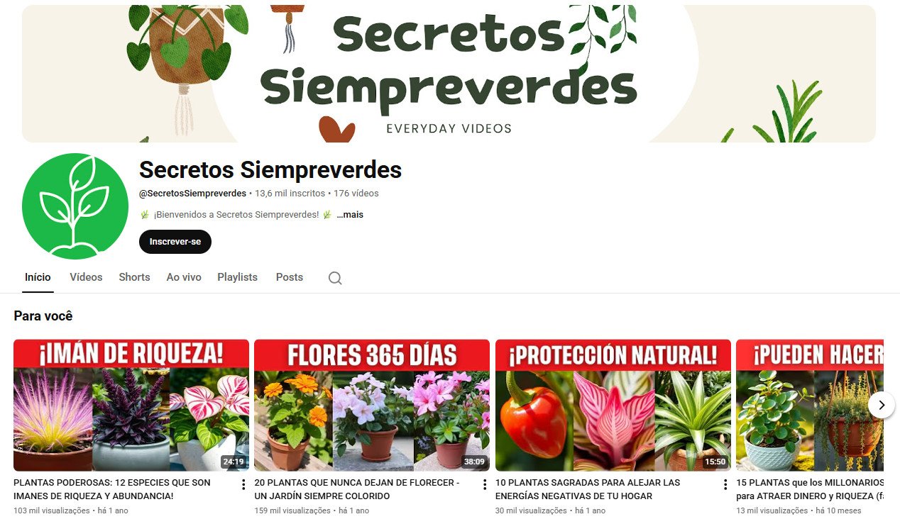 Canal no YouTube à venda – Secretos Siempreverdes (Jardinagem e Espiritualidade / Espanhol) | 13 mil inscritos
