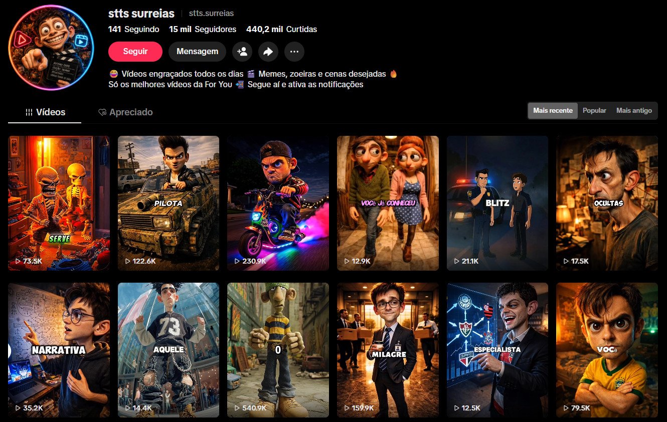 Conta no TikTok à venda – Humor, Memes e Animações de IA | 15 mil seguidores