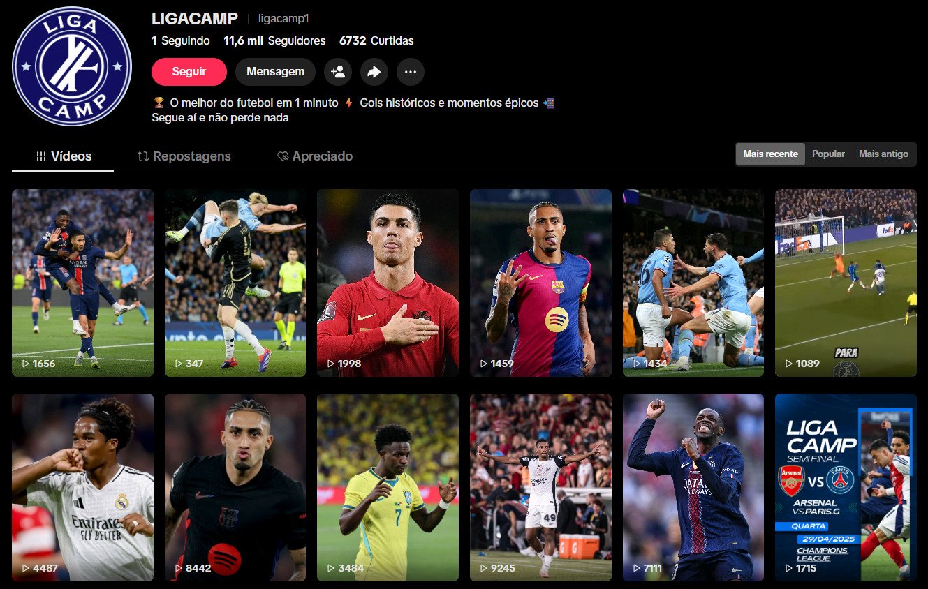 Conta no TikTok à venda – Futebol, Gols Históricos e Momentos Épicos | 11 mil seguidores