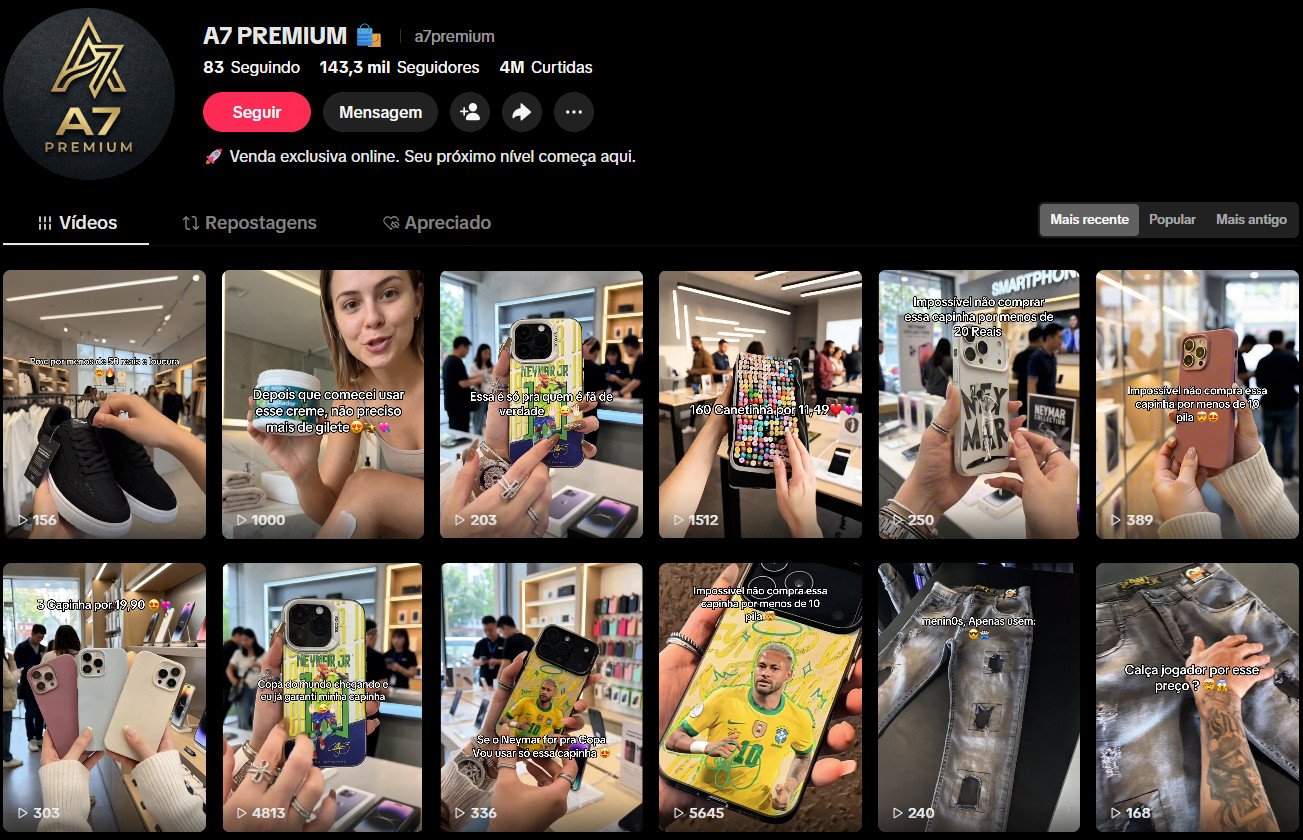 Conta no TikTok à venda – E-commerce, Achadinhos e Acessórios Premium | 143 mil seguidores