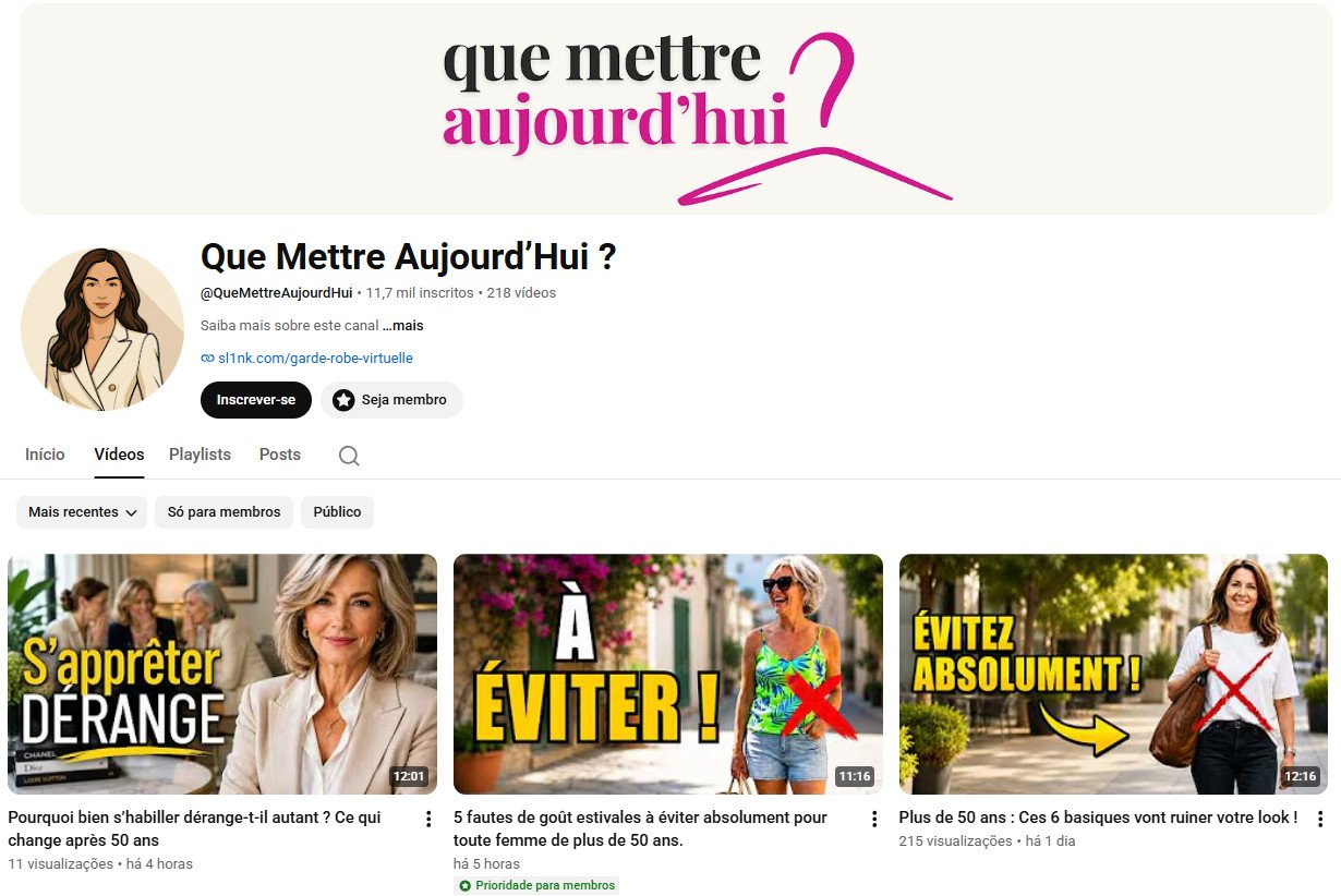 Canal no YouTube à venda – Moda Feminina +50 / Francês | 11 mil inscritos (Não Monetizado)