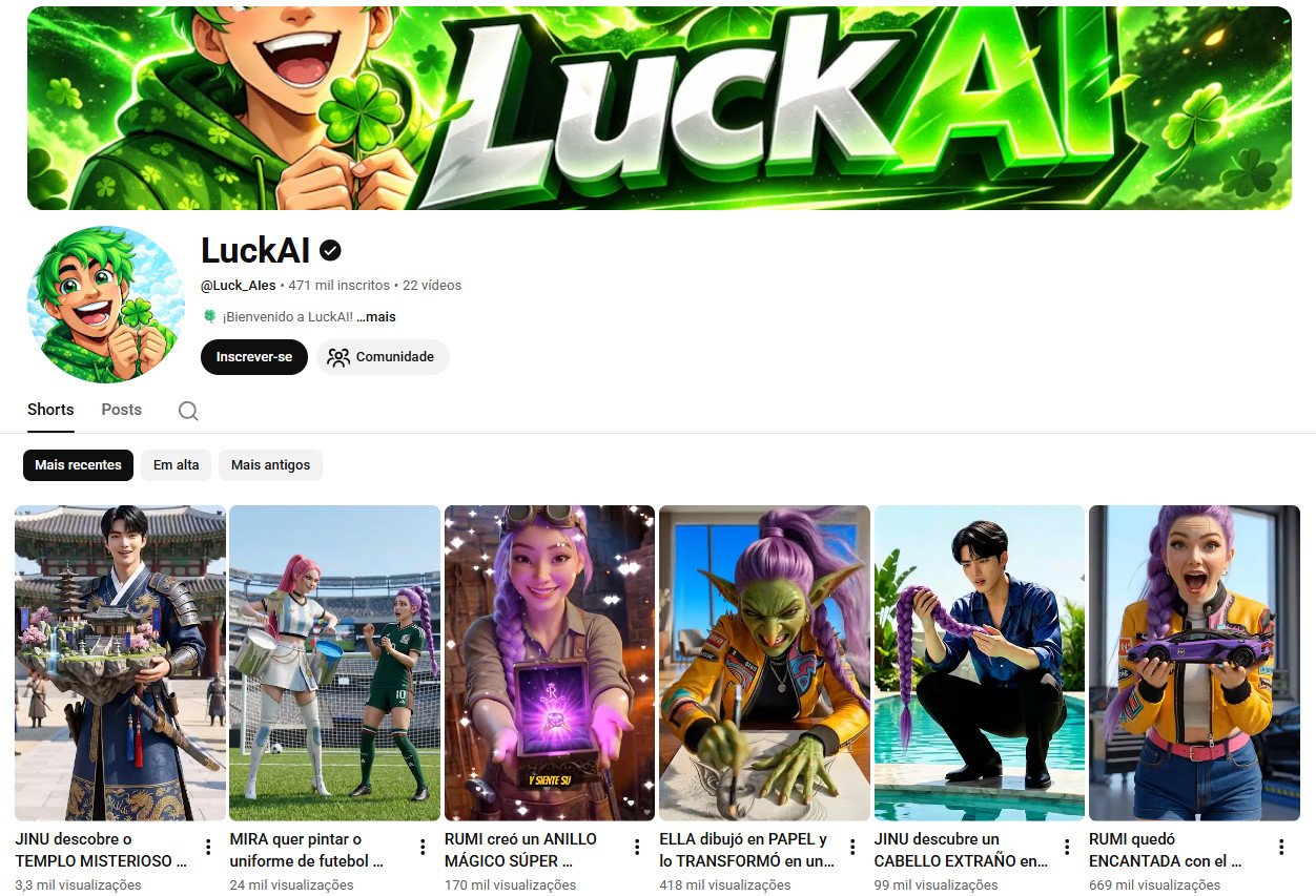 Canal no YouTube à venda – LuckAI (Animações e Histórias de IA) | 471 mil inscritos (Verificado / Não Monetizado)