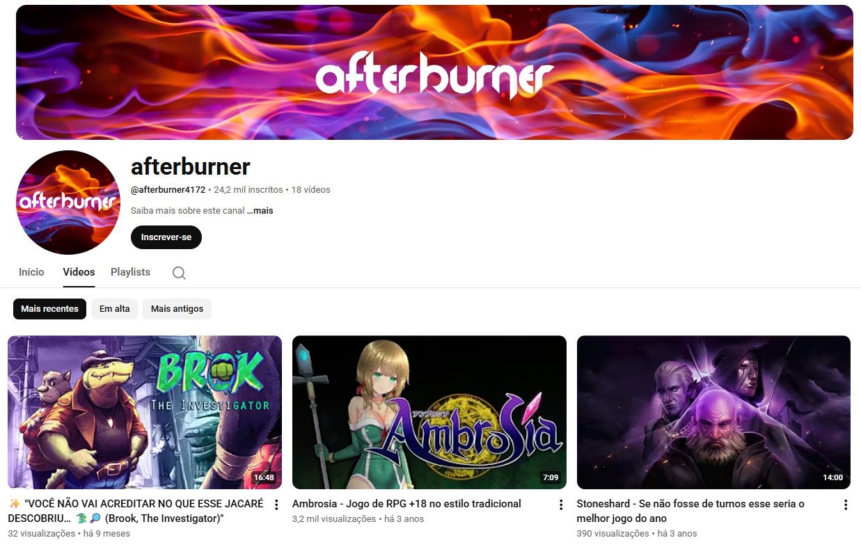 Canal no YouTube à venda – afterburner (Gaming / RPG / Análises de Jogos) | 24 mil inscritos (Não Monetizado)