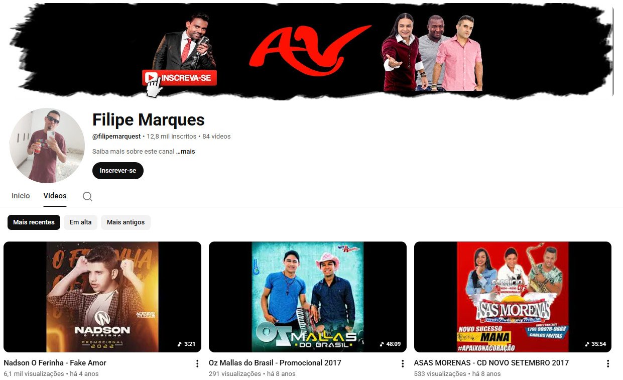 Canal no YouTube à venda – Filipe Marques (Divulgação de Forró e Arrocha) | 12 mil inscritos (Não Monetizado)