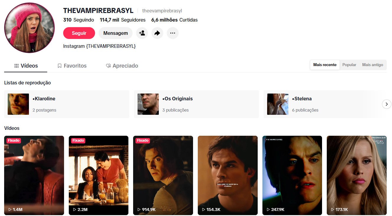 Conta no TikTok à venda – Séries, Edits e Fandom / The Vampire Diaries | 114, mil segidores