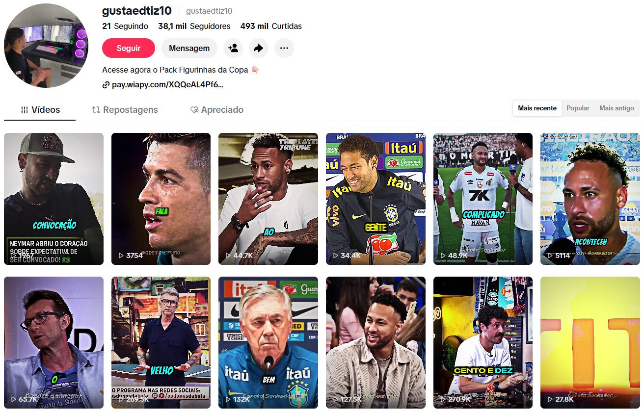 Conta no TikTok à venda – gustaedtiz10 (Futebol, Edits e Resenhas Esportivas) | 38 mil seguidores