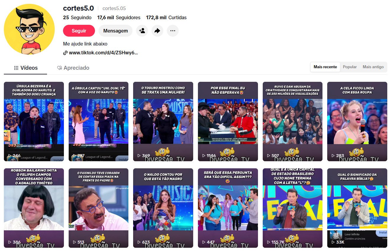 Conta no TikTok à venda – Cortes de TV e Entretenimento | 17 mil seguidores