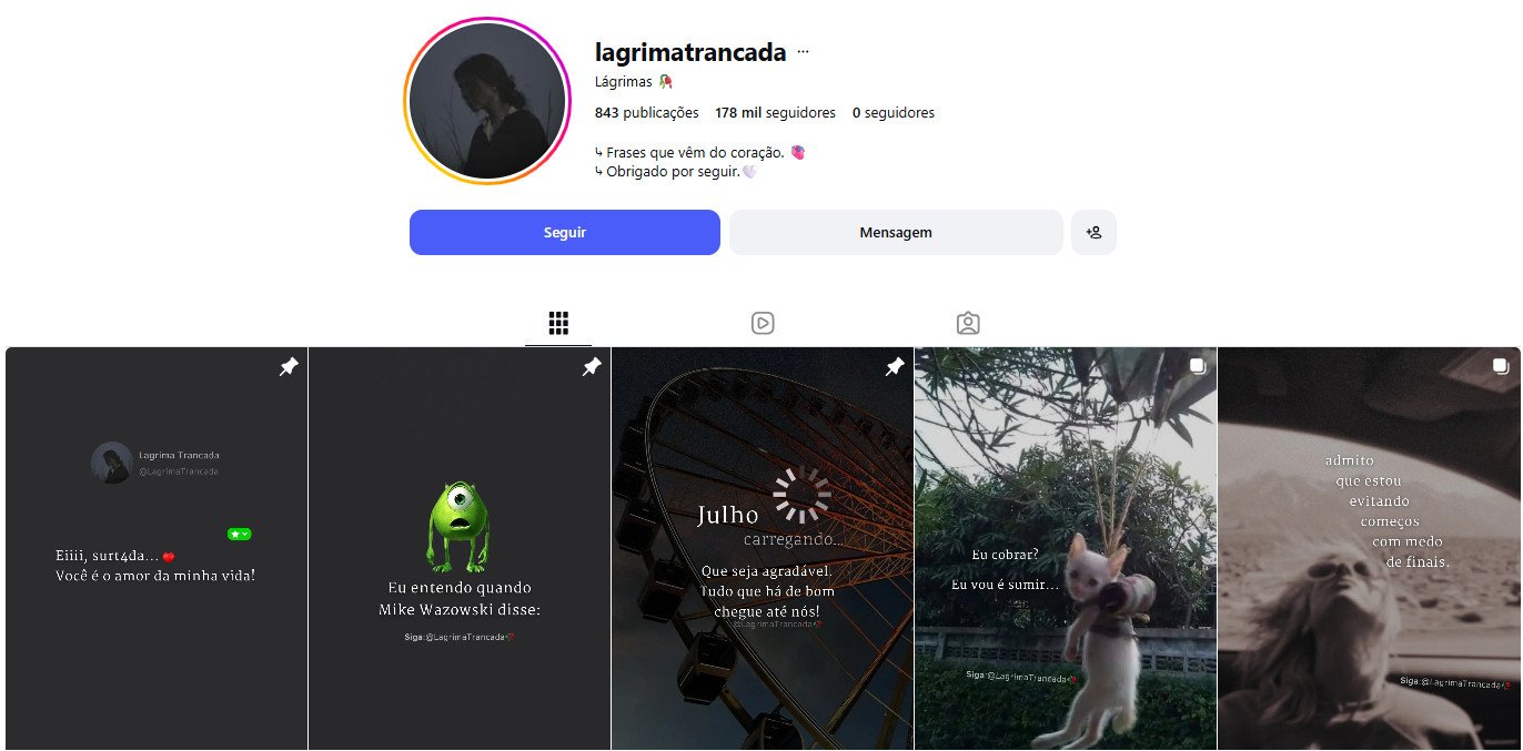 Conta no Instagram à venda – lagrimatrancada (Frases, Sentimentos e Reflexões) | 178 mil seguidores