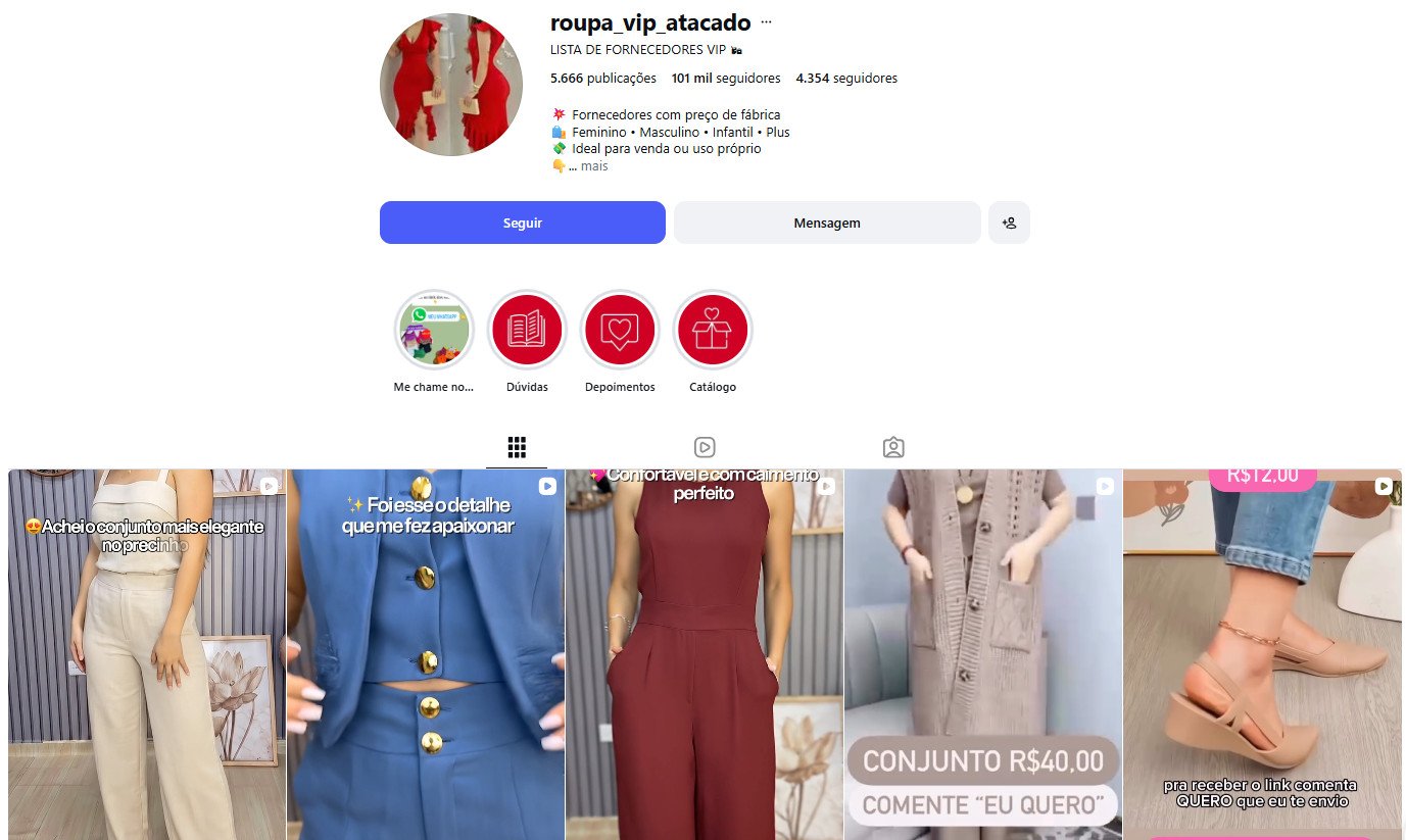 Conta no Instagram à venda – roupa_vip_atacado (Moda, Achados e Fornecedores) | 101 mil seguidores