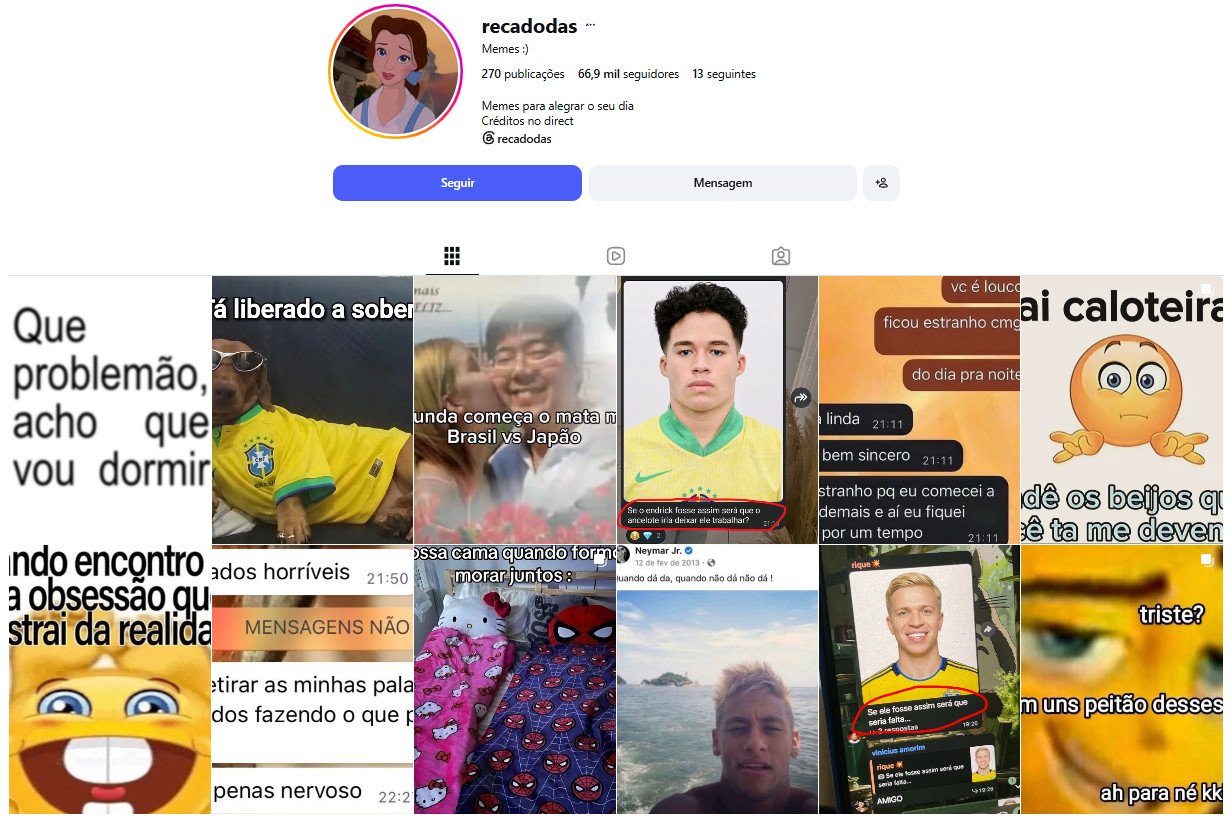 Conta no Instagram à venda – recadodas (Memes, Humor e Entretenimento) | 66 mil seguidores