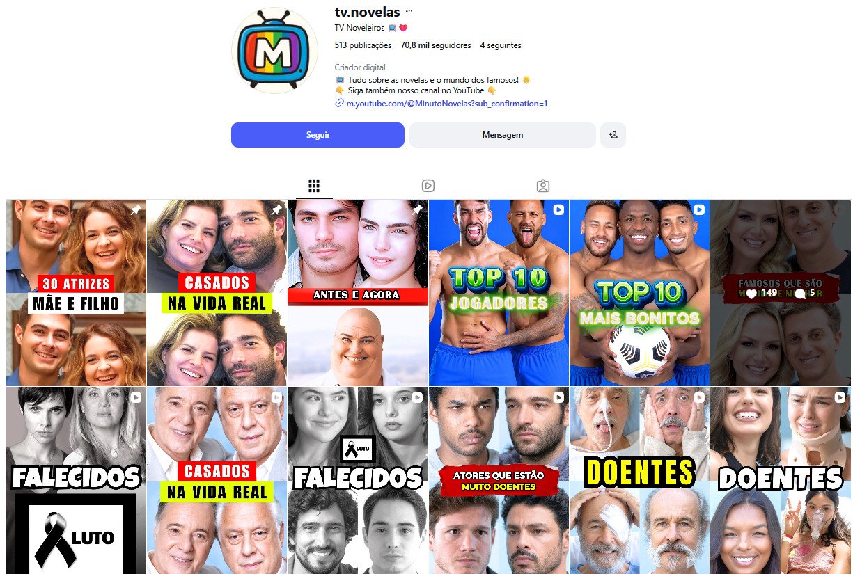 Conta no Instagram à venda – Novelas, Televisão e Famosos | 70 mil seguidores