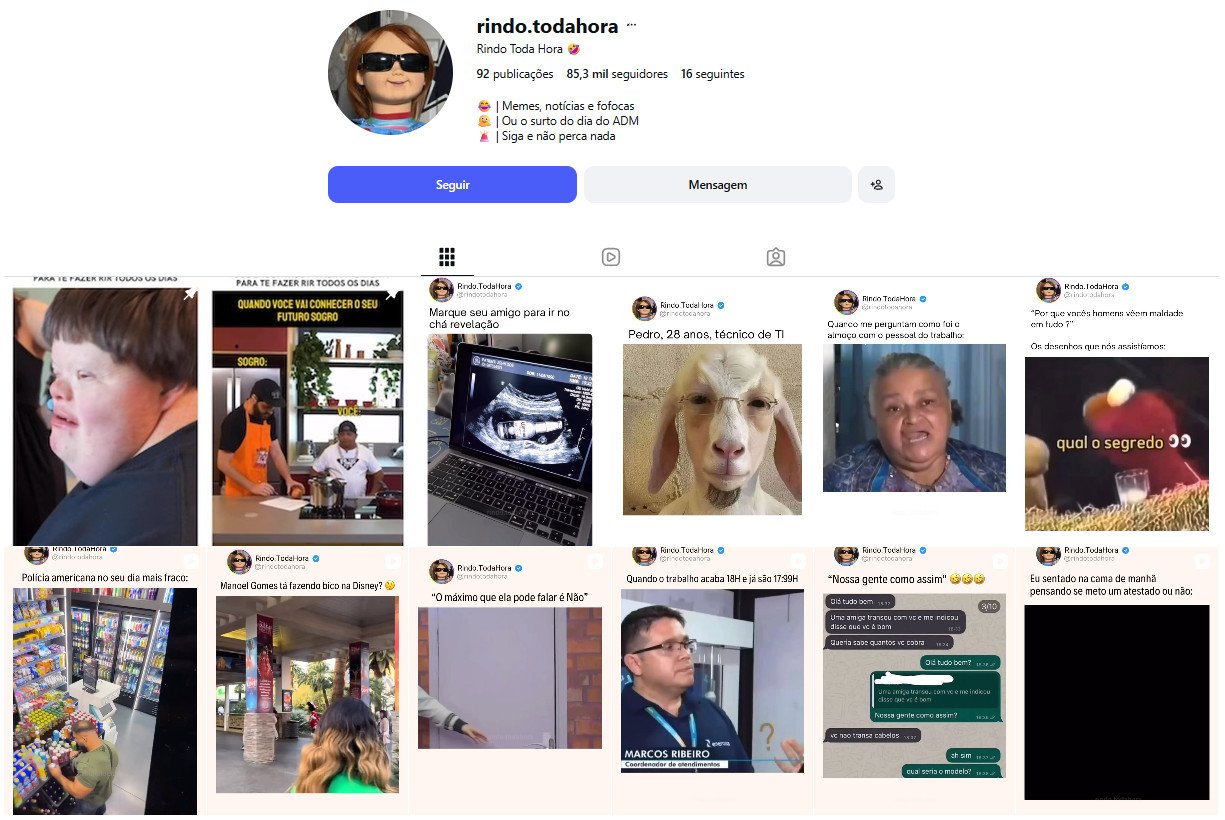 Conta no Instagram à venda – rindo.todahora (Memes, Humor e Entretenimento) | 85 mil seguidores