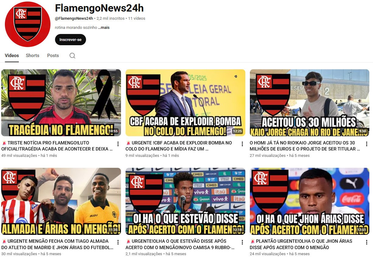 Canal no YouTube à venda – FlamengoNews24h | 2 mil inscritos