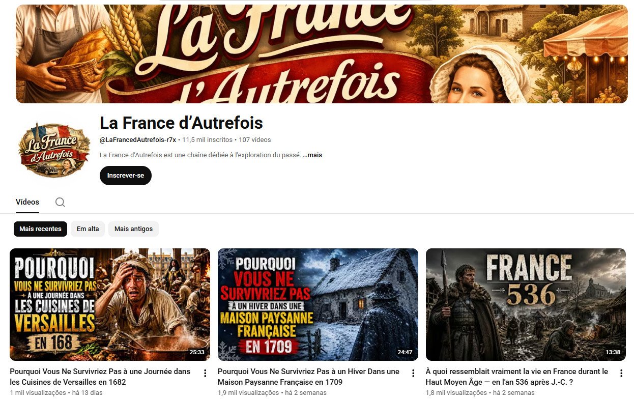 Canal no YouTube à venda – La France d’Autrefois (História e Curiosidades do Passado) | 11 mil inscritos