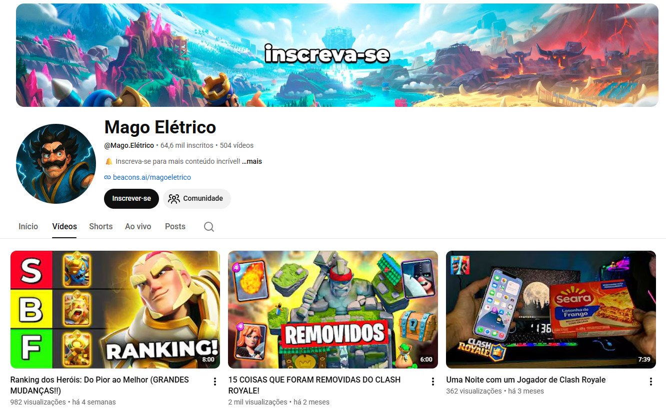 Canal no YouTube à venda – Mago Elétrico (Games / Clash Royale) | 64 mil inscritos