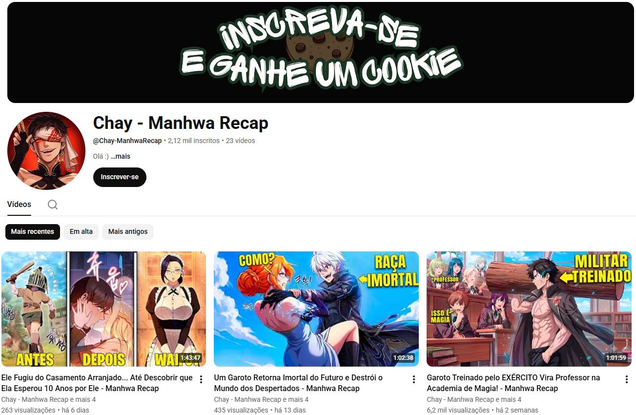 Canal no YouTube à venda – Chay – Manhwa Recap (Recap de Manhwas e Animes) | 2 mil inscritos