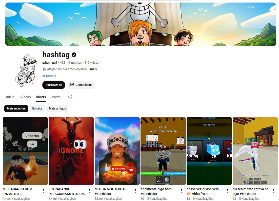 Canal no YouTube à venda – hashtag (Games / Roblox Blox Fruits) | 412 mil inscritos – Canal não monetizado
