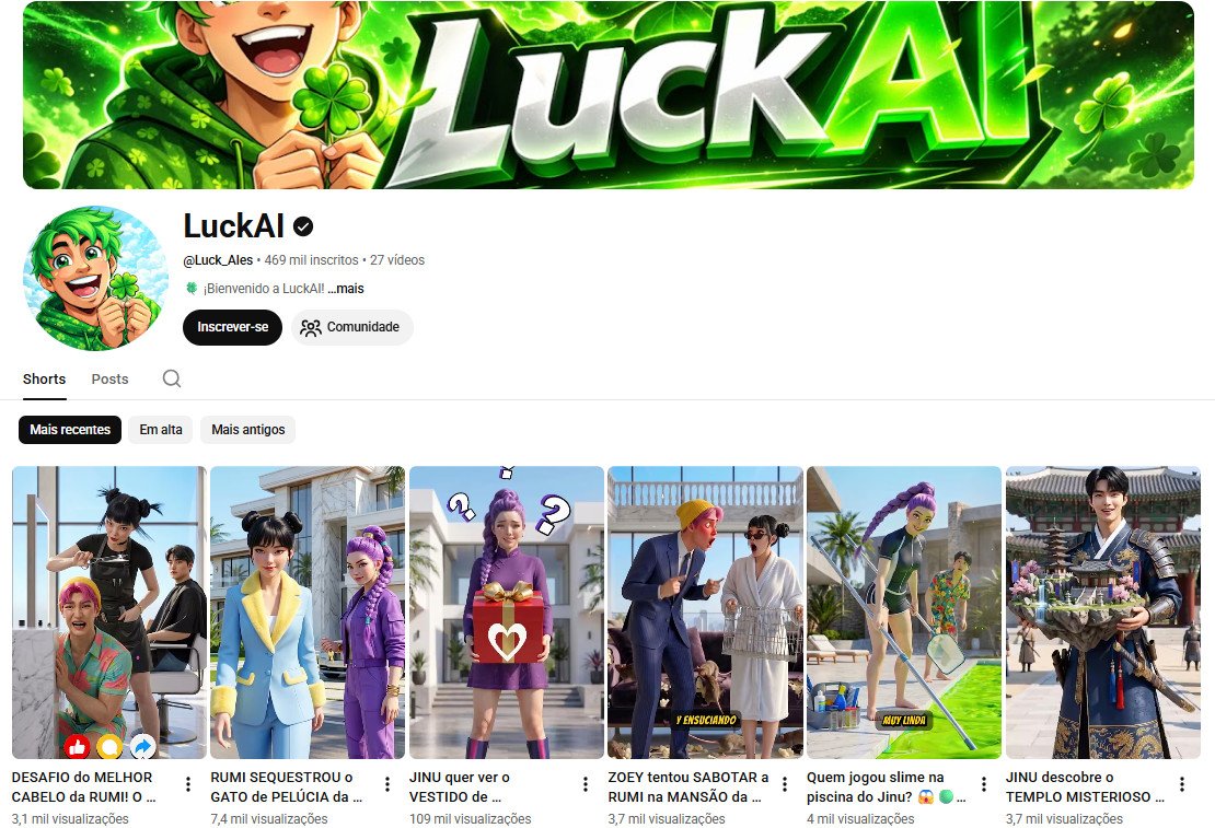 Canal no YouTube à venda – LuckAl (Animações, Histórias 3D e Shorts) | 469 mil inscritos – Canal não monetizado
