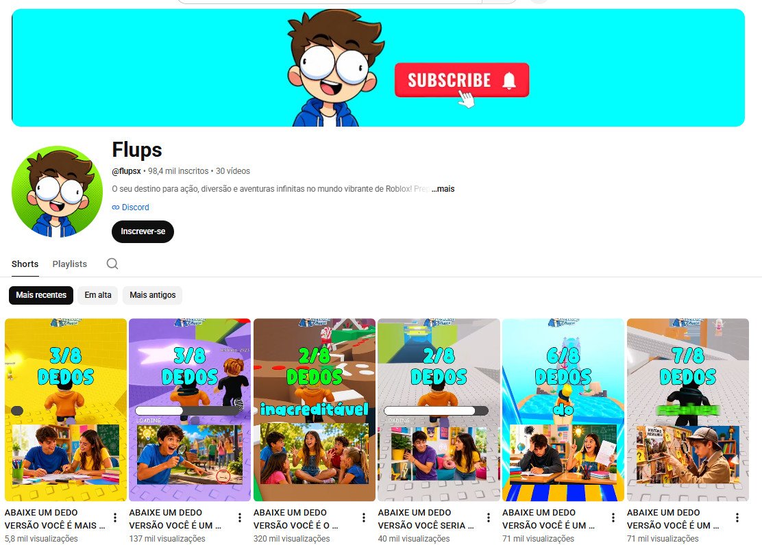 Canal no YouTube à venda – Flups (Roblox / Desafios Shorts) | 98 mil inscritos – Canal não monetizado