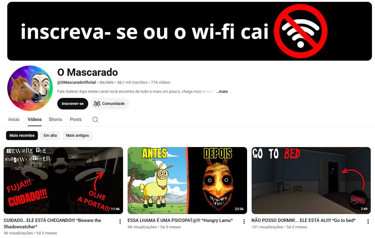 Canal no YouTube à venda – O Mascarado (Games de Terror e Suspense) | 48 mil inscritos – Canal não monetizado