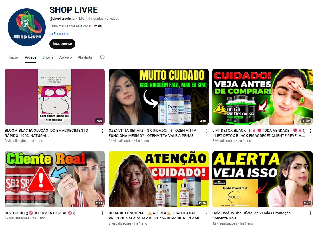 Canal no YouTube à venda – SHOP LIVRE (Vídeos de Review / Afiliados) | 1 mil inscritos – Canal não monetizado