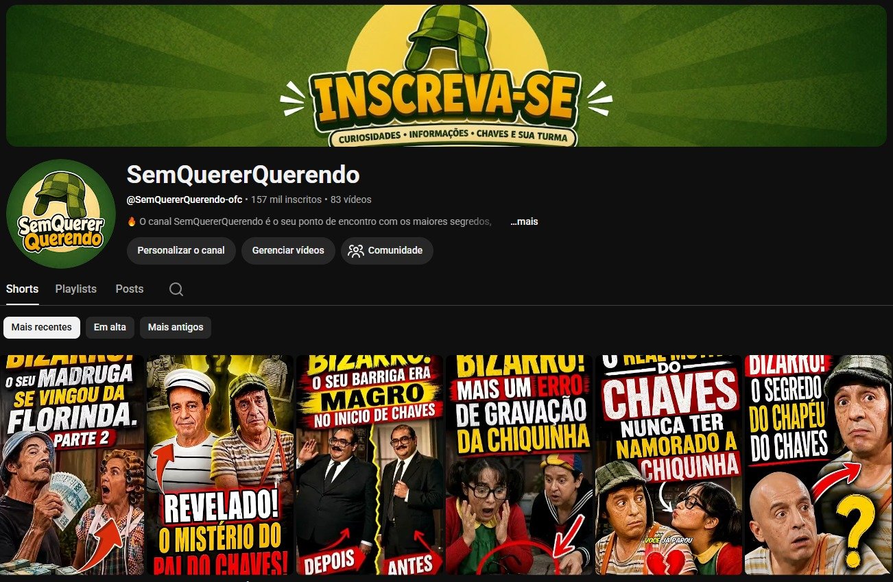 Canal de Shorts do Youtube – 157k de INSCRITOS 11MI de vizualizações
