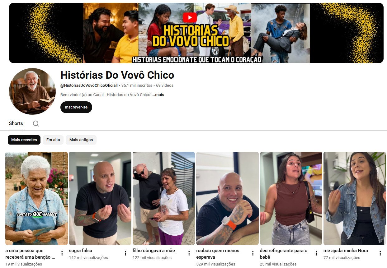 Canal no YouTube à venda – Histórias Do Vovô Chico (Novelinhas e Shorts) 35 mil inscritos