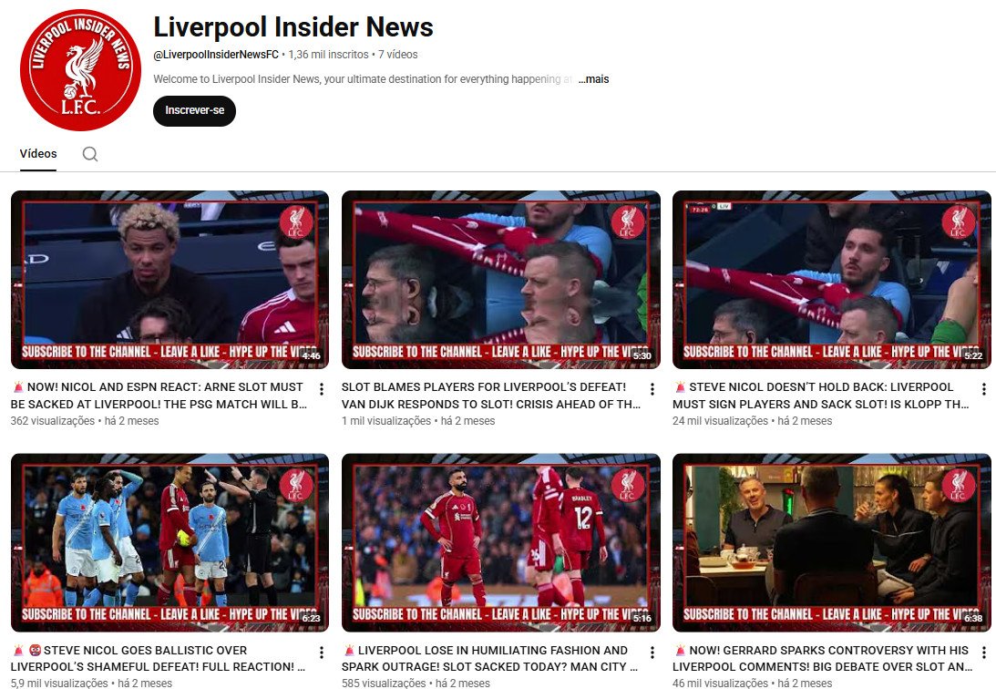 Canal no YouTube à venda – Liverpool Insider News (Inglês) 1 mil inscritos