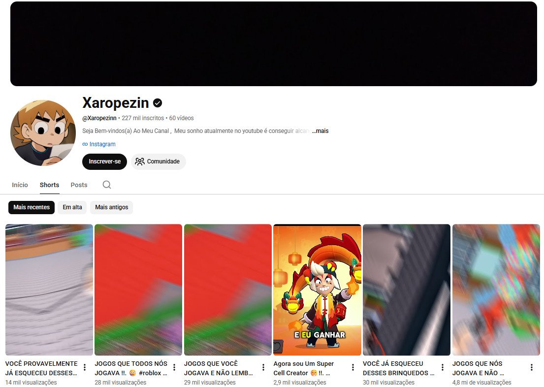 Canal no YouTube à venda – Xaropezin (Games e Shorts) 227 mil inscritos