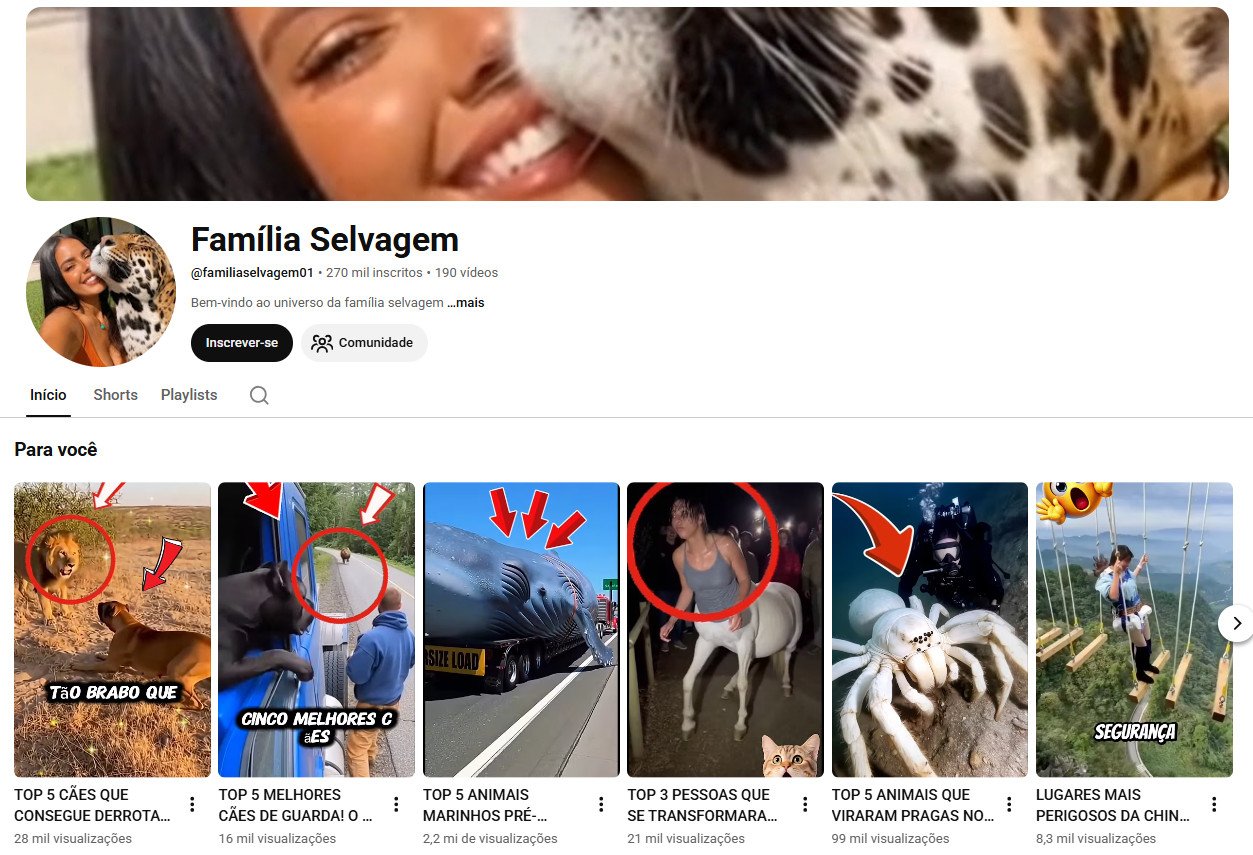 Canal no YouTube à venda – Família Selvagem (Curiosidades e Natureza) 270 mil inscritos