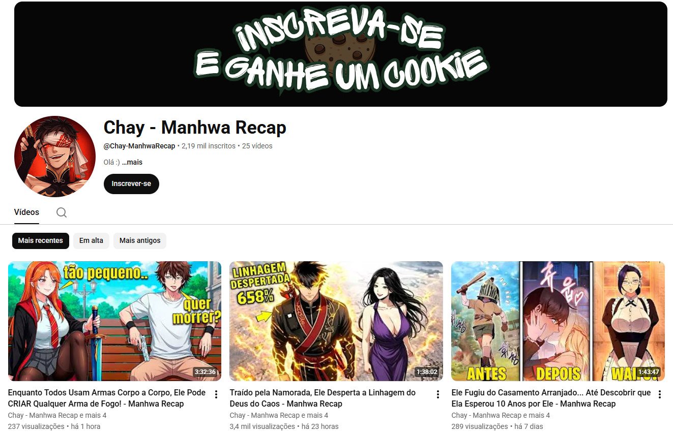 Canal no YouTube à venda – Chay – Manhwa Recap (Cultura Geek / Anime) 2 mil inscritos