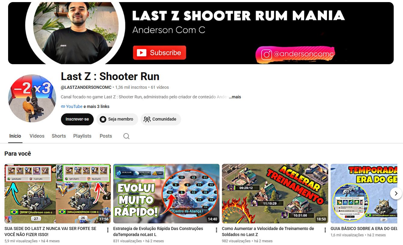 Canal no YouTube à venda – Last Z : Shooter Run (Games / Mobile) 1 mil inscritos