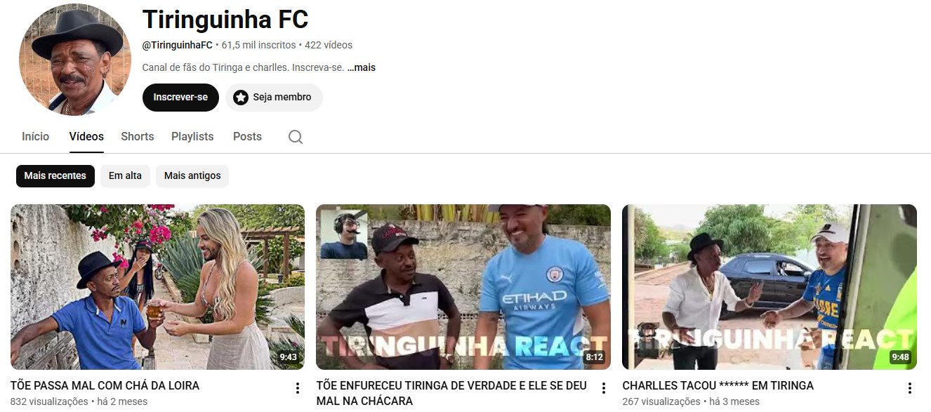 Canal no YouTube à venda – Tiringuinha FC (Humor e Entretenimento) 61 mil inscritos