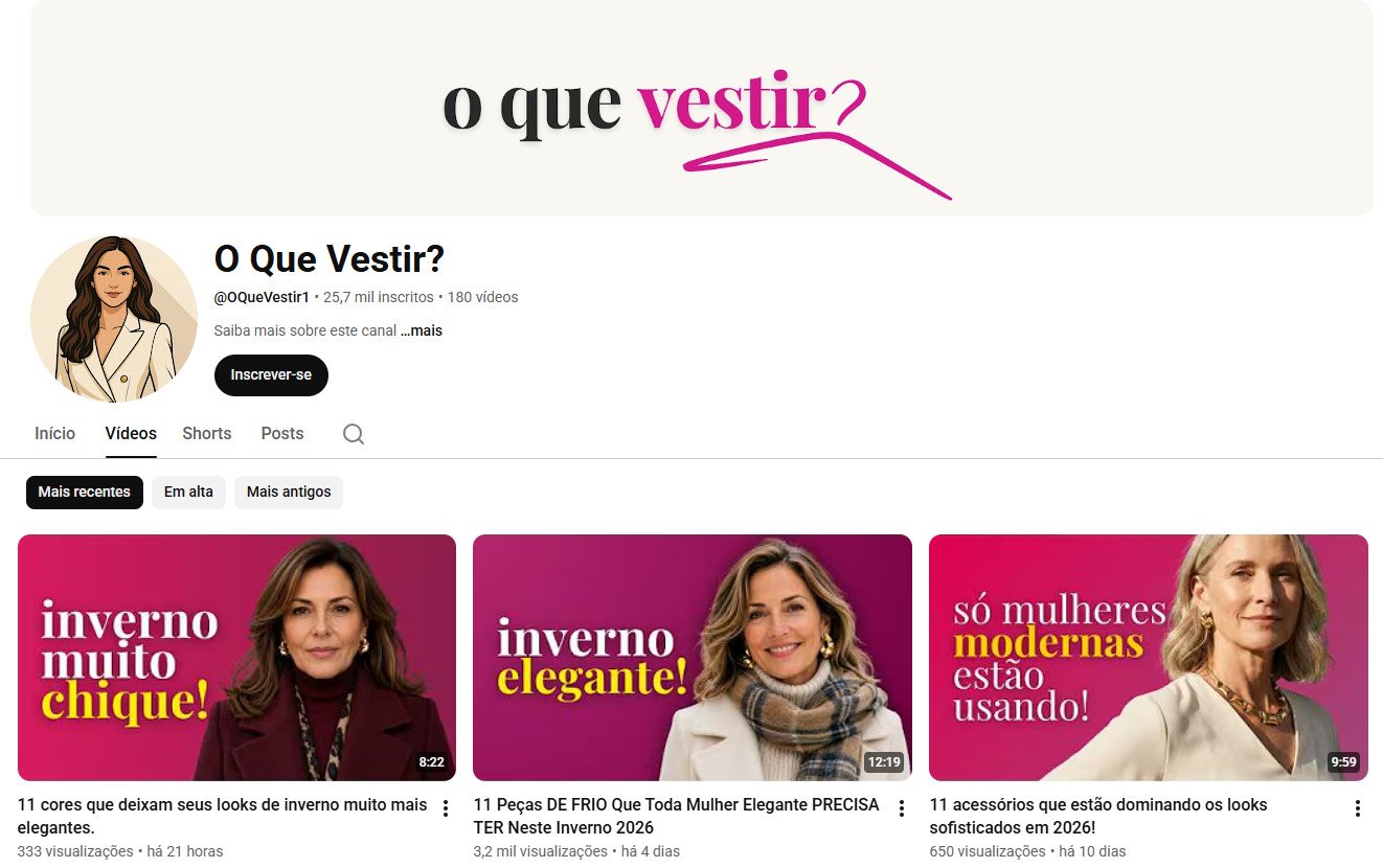 Canal no YouTube à venda – O Que Vestir? (Moda e Estilo Feminino) 25 mil inscritos