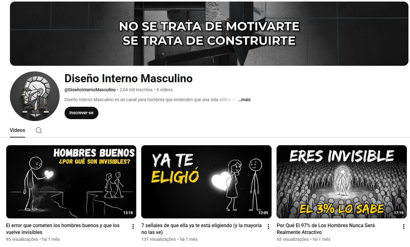 Canal no YouTube à venda – Diseño Interno Masculino (Espanhol) 2 mil inscritos