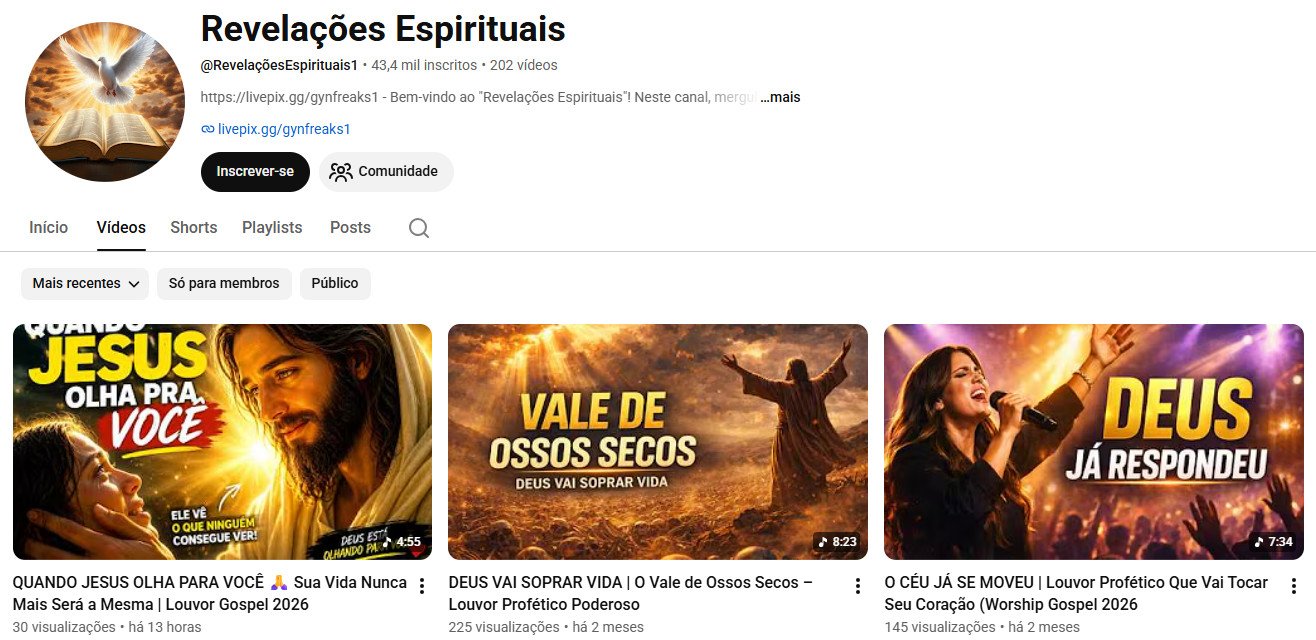 Canal no YouTube à venda – Revelações Espirituais (Religioso e Gospel) 43 mil inscritos