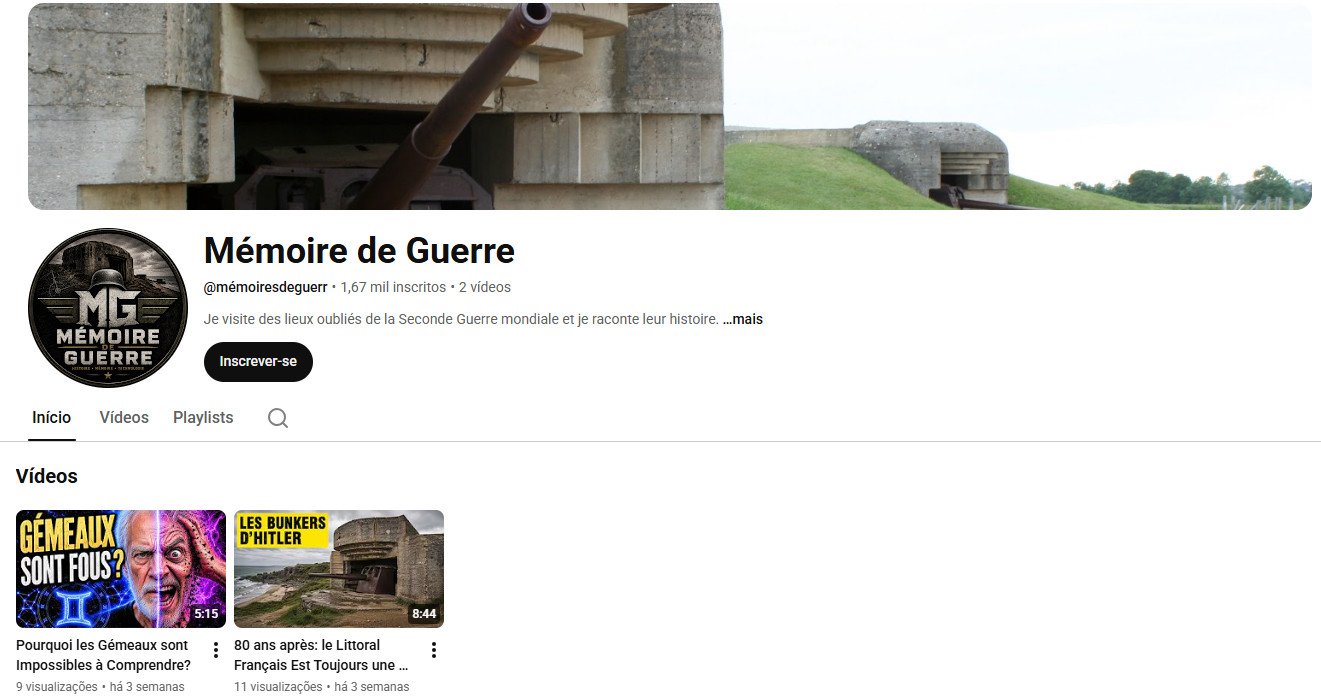 Canal no YouTube à venda – Mémoire de Guerre (História e Documentários / Francês) 1 mil inscritos